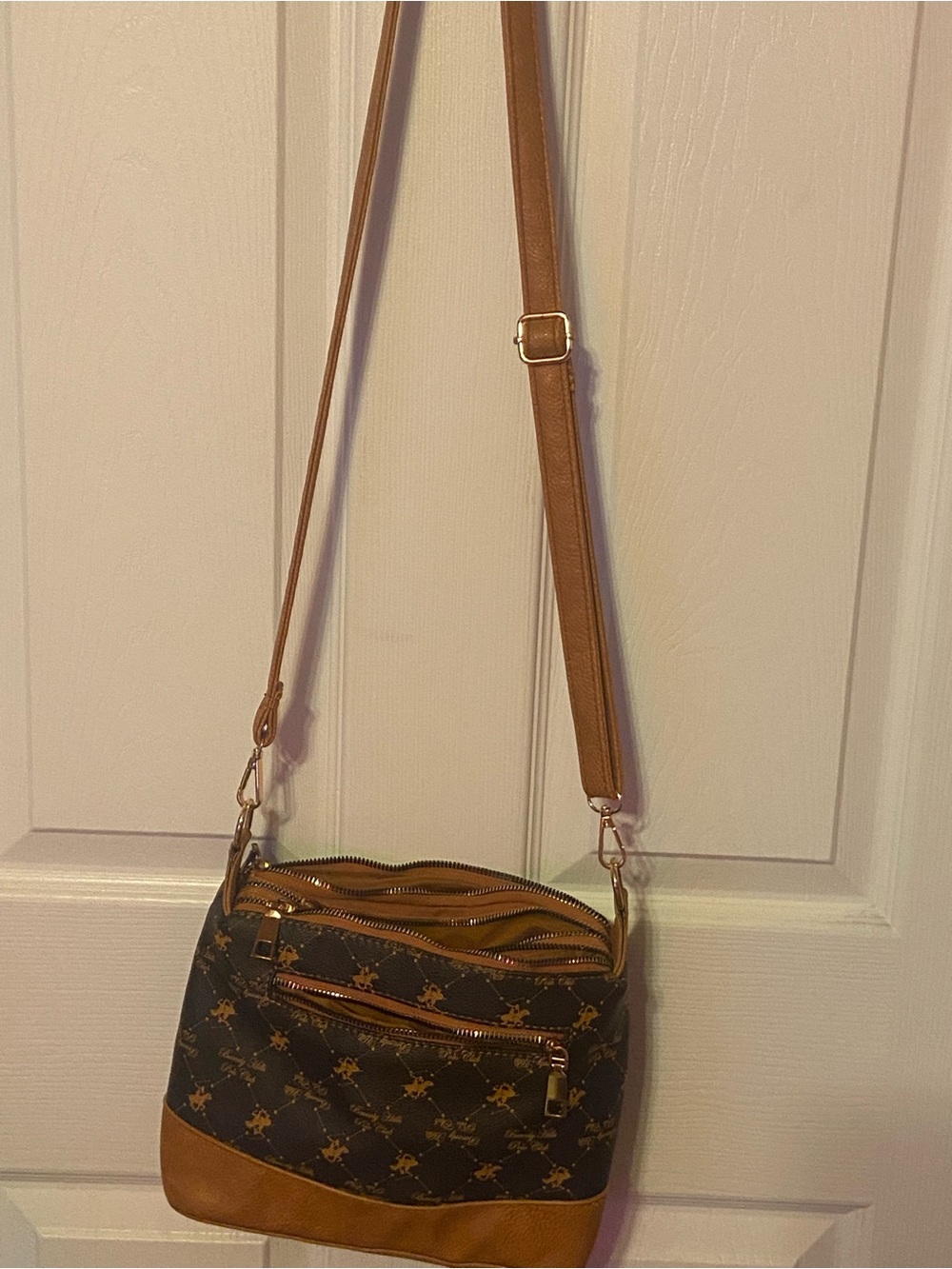 Brown Patterned Crossbody Bag with Adjustable Strap